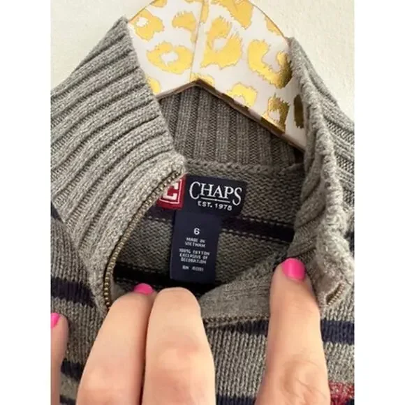 Chaps Boys Gray Blue Striped Sweater | Size 6 - Picture 3 of 4
